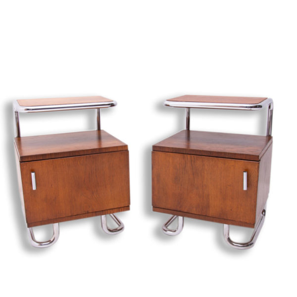 Pair of Functionalist chromed night stands by Vichr & spol, 1950's, Czechoslovakia